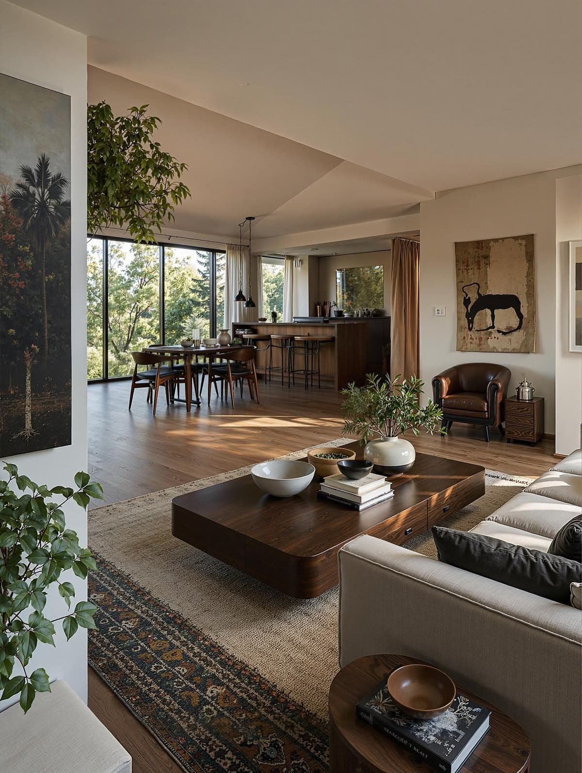 Open plan glass dining room