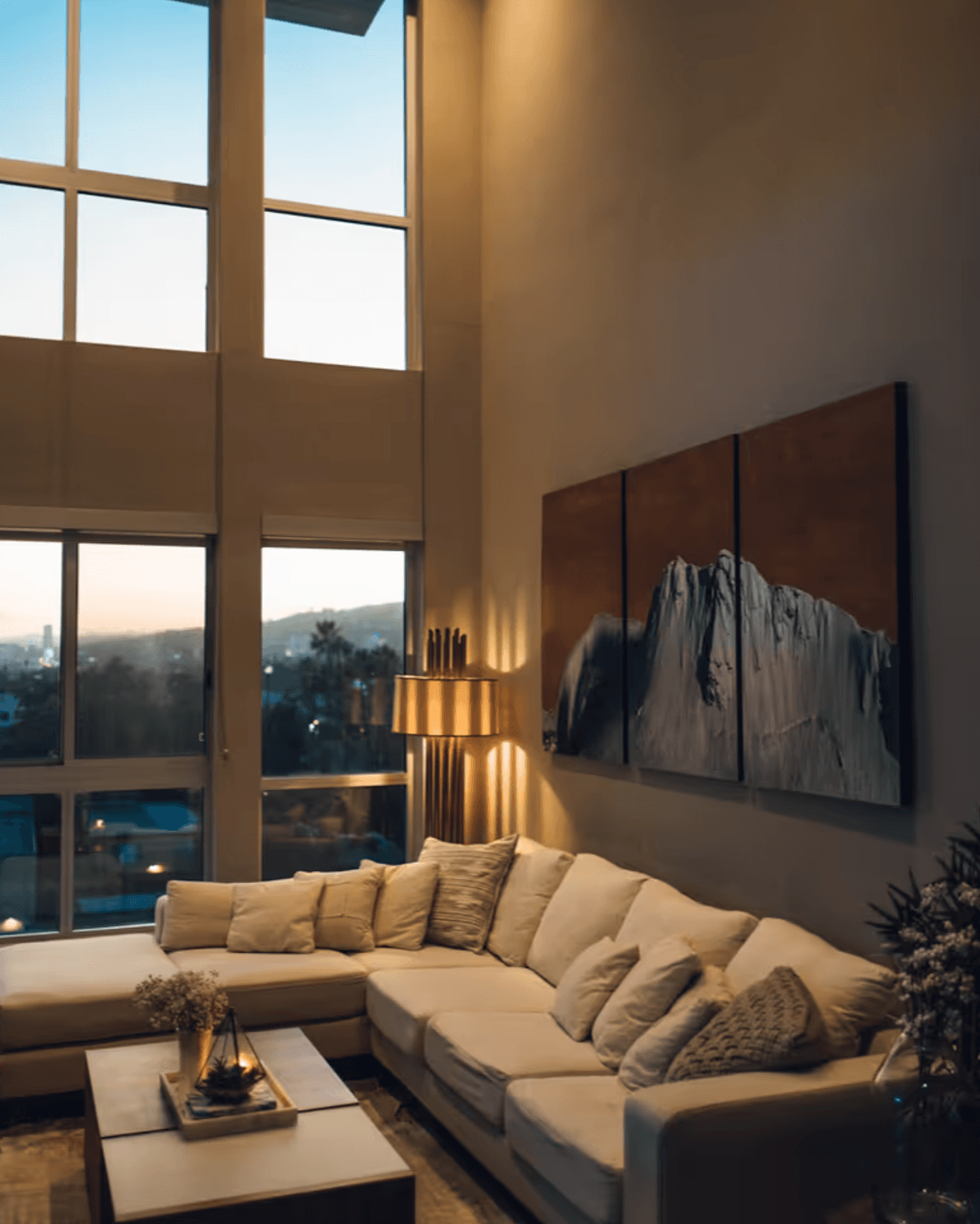 Luxury interior design with high ceilings